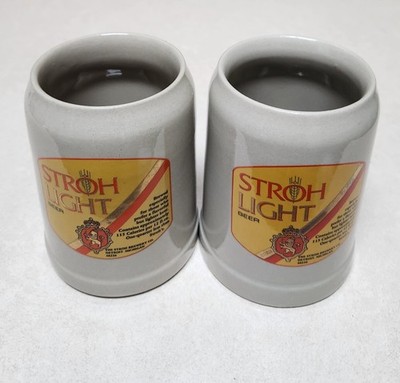 Vintage Stroh Light Beer Ceramic Steins Gerz West Germany Gray Mug Set of 2 0.5L