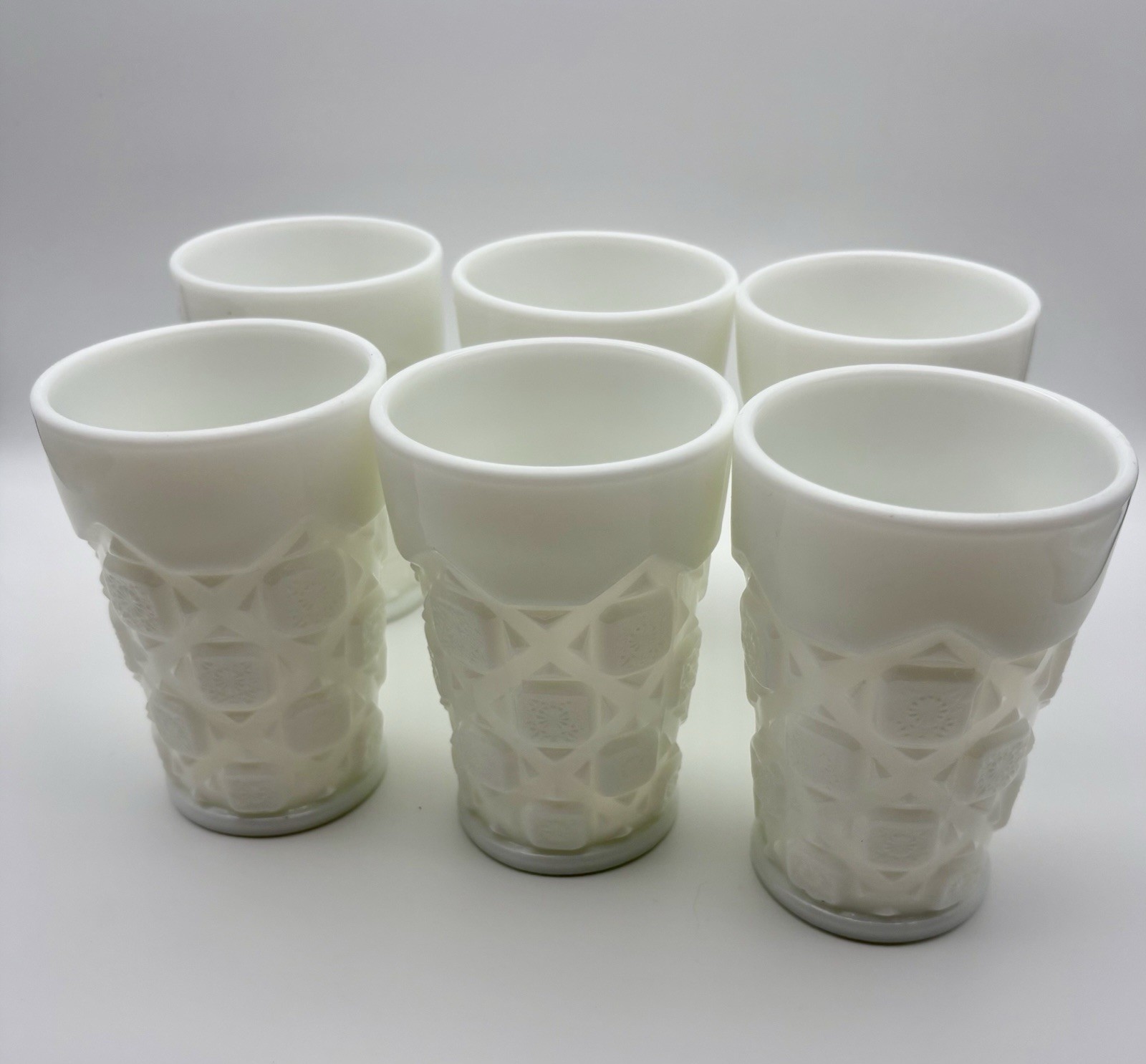 6 vintage Westmoreland Old Quilt Milk Glass 🤍Tumbler Glasses Euc