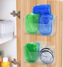 2 Pack Adhesive Cabinet Door Organizer Storage Caddy, Clear Lid Organizer Inside