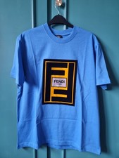 Fendi Roma Men's Graphic Logo T-Shirt Size M Medium Blue Authentic NEW