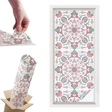 Frosted Window Film Self Adhesive Privacy Floral Harmony Geometry Red