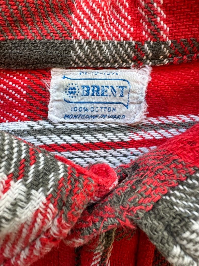 Brent Heavy Flannel Shirt Shoulder 50s Vintage Workwear Rare Gusset Distressed image 4