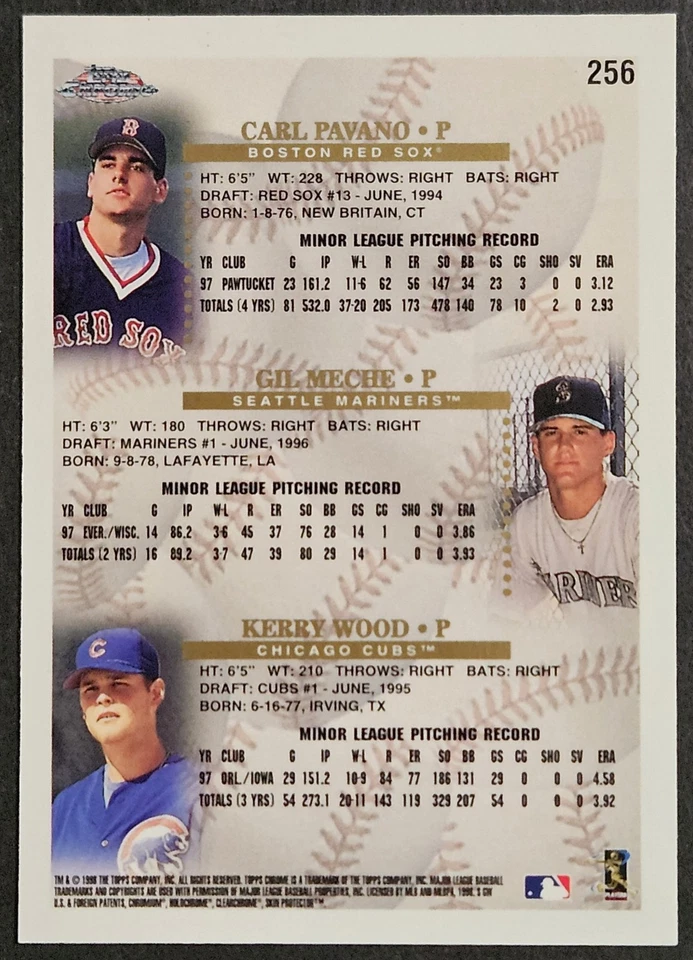 1998 Topps Chrome #256 Kerry Wood Rookie RC Chicago Cubs - Image 2 of 2