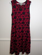 Taylor Womens Floral Roses Knit Dress Size L Red Black Sleeveless Whimsigoth