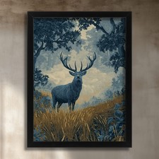 Majestic Stag Wall Art Print Woodland Deer Artwork Rustic Nature Stag Poster