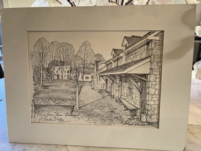 Charles H. Overly Drawing Pennsylvania Farm Museum Landis Valley Matted Harvard