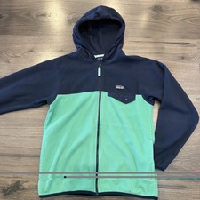 Patagonia Kids L 12 Blue Green Fleece Hoodie Jacket Fleece Zip Up Pocket