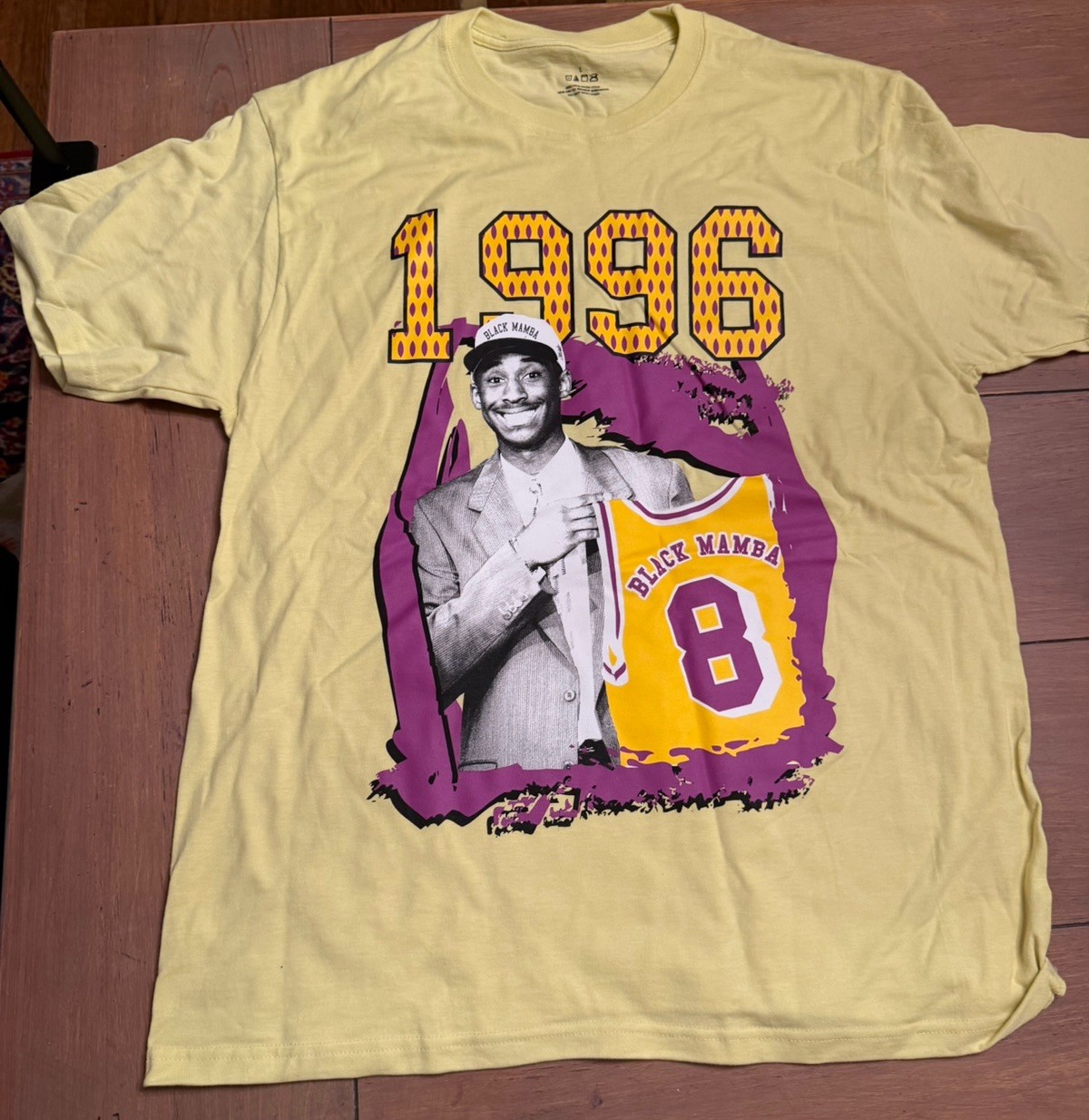 Kobe Bryant Retro Black Mamba 1996 Draft T-Shirt Short Sleeve Men's Large