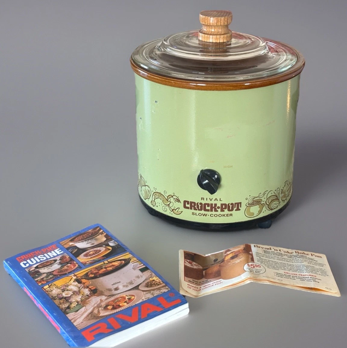 Vtg Rival Slow Cooker Crock Pot & Cookbook Model 3100/2 Avocado Green 3.5 qt 70s