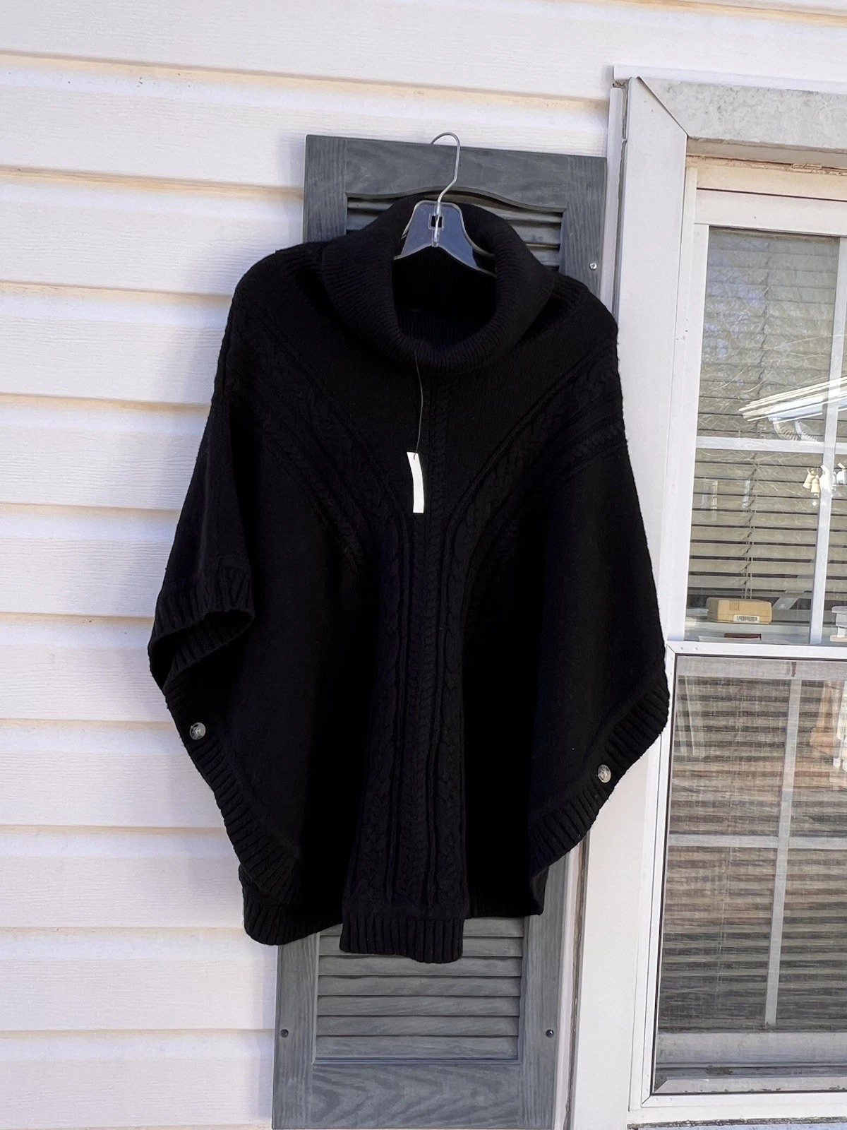 NWT Talbots Cozy Black Multi-Weave Poncho Large