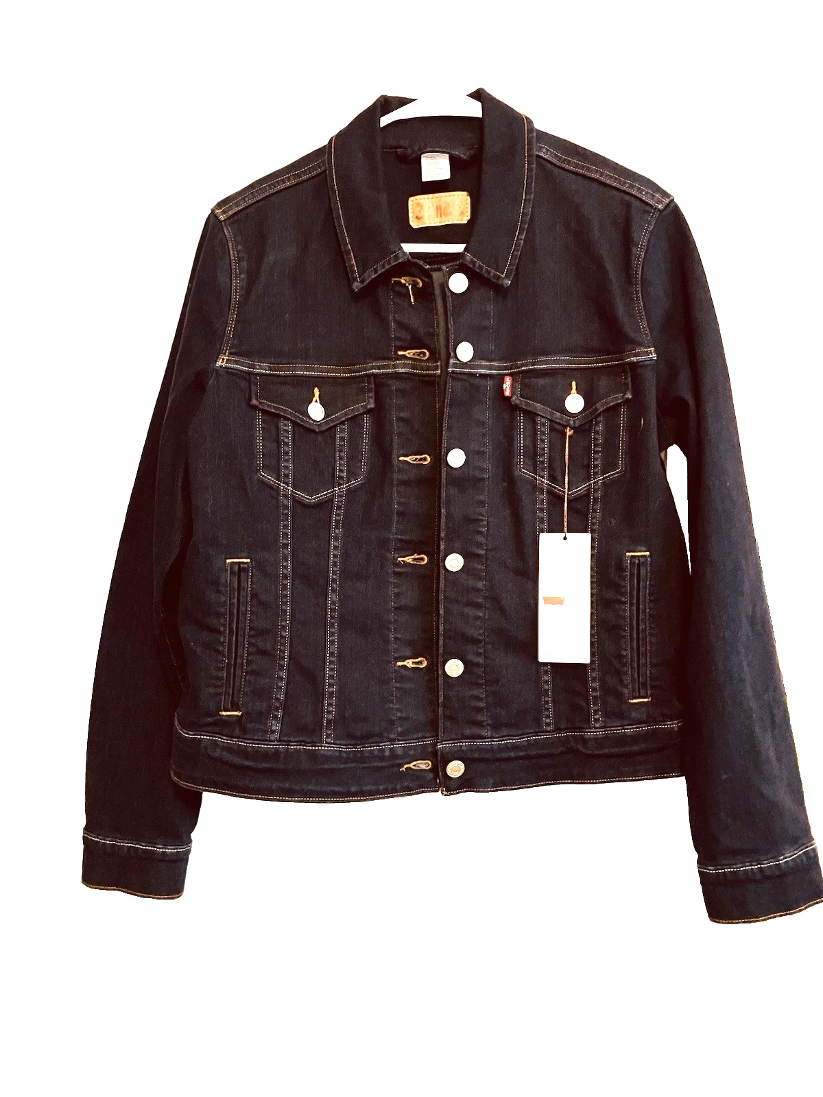 XL) NWT LEVIS TRUCKER Moto JACKET Dark Denim WOMENS' RUNS SMALL