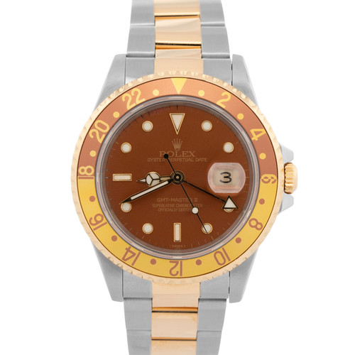 Rolex GMT-Master II ROOT BEER Two-Tone Yellow Gold Steel 40mm 16713 Watch