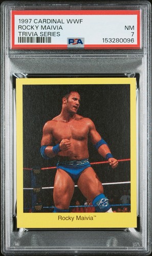 1997 Cardinal WWF ROCKY MAIVIA THE ROCK DWAYNE JOHNSON RC Rookie PSA 7 NM Trivia