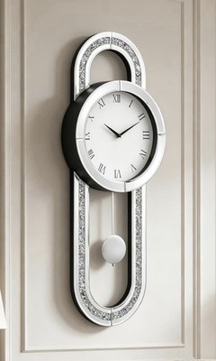 31.5'' Mirrored Pendulum Clock Quartz with Crushed Diamond and Silver Glass
