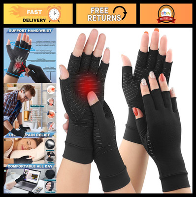 Copper Arthritis Compression Gloves - Fingerless Support for Carpal Tunnel, Hand