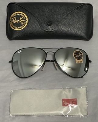 Ray-Ban Aviator RB3026 Silver Mirrored Lenses Sunglasses Black Frame 62mm 
