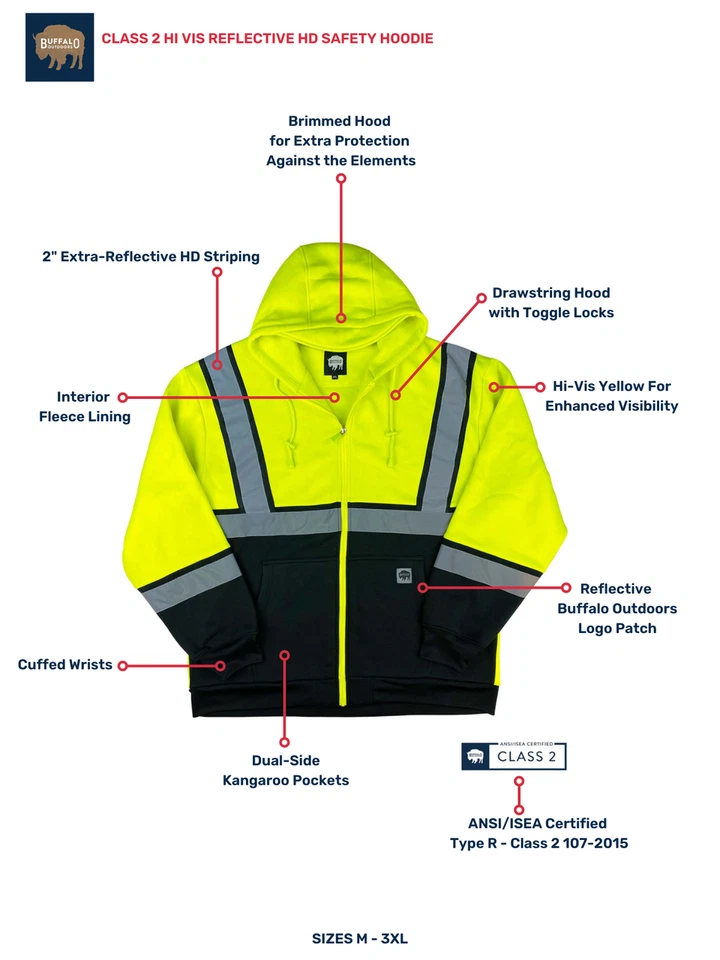 Sudadera con capucha de seguridad Buffalo Outdoors® Workwear clase 2 reflectante de alta visibilidad HD Foto 4 de 4