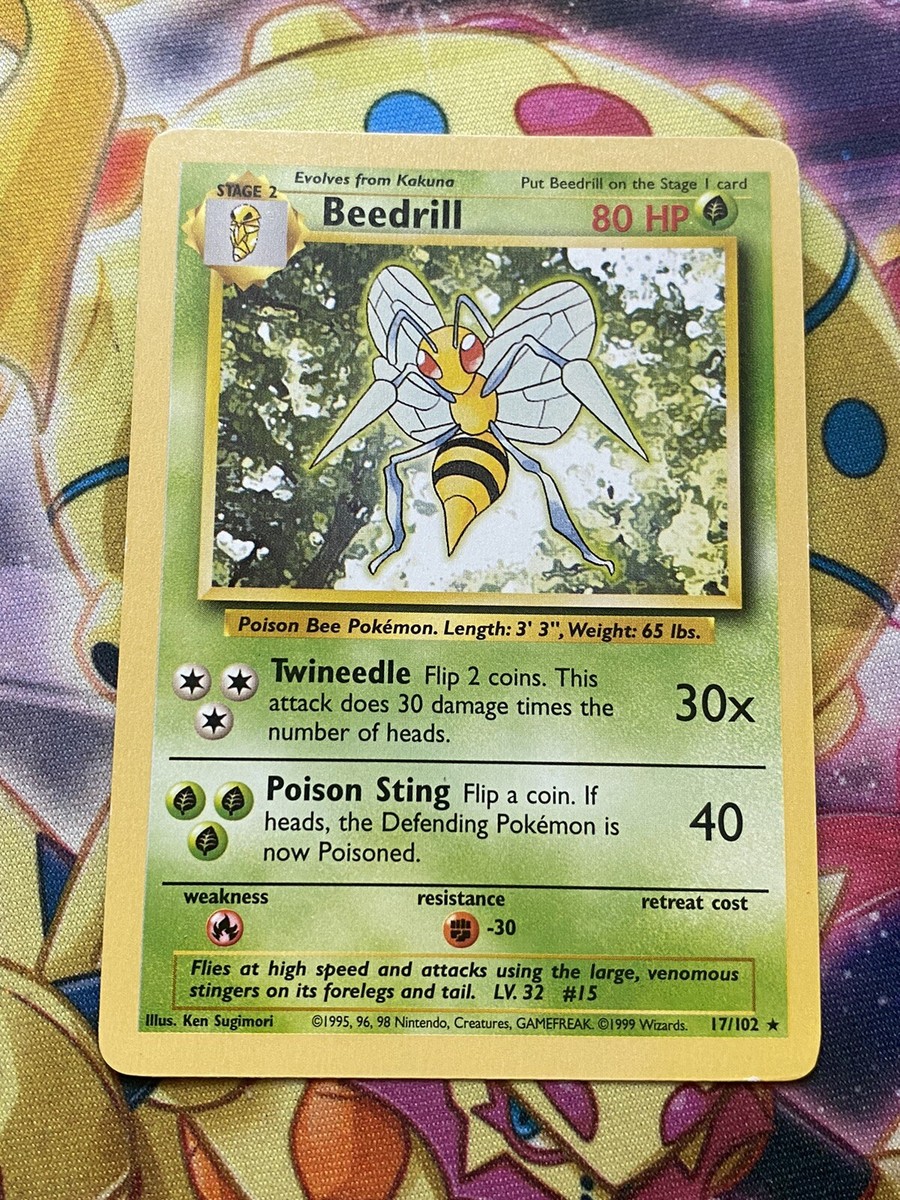 beedrill pokemon card 17 102 1999 Pokemon Base Set Shadowless 1st Edition Beedrill #17 PSA 10 GEM MINT