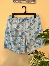 Vineyard Vines Men's Swim Trunks   Blue  Pink Island Getaway Print Size M 