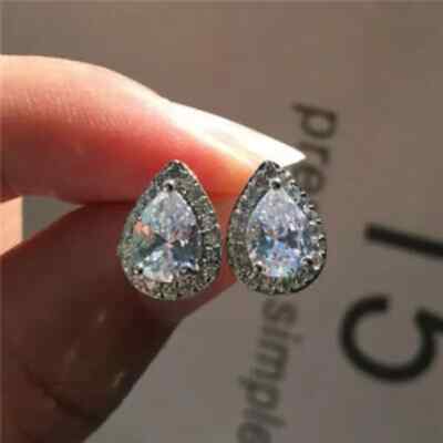 3.20Ct Lab Created Diamond Push Back Halo Stud Earrings 14K White Gold Finish
