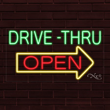 BRAND NEW "OPEN DRIVE-THRU" w/ARROW 33x18x1 INCH LED FLEX INDOOR SIGN 30401