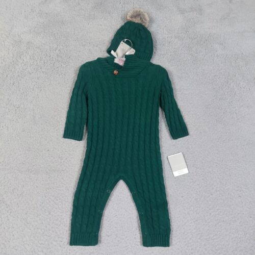 Tahari Romper Set Baby 3-6 Months Green Bodysuit Hat 2-Piece Cable Knit NWT - Picture 1 of 8