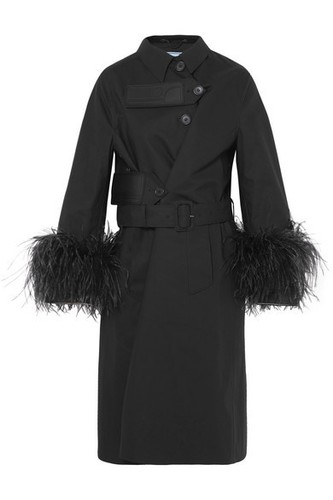 BNWT PRADA Black Ostrich Feather-trimmed Resin-coated Cotton Coat 40IT  RARE! | eBay