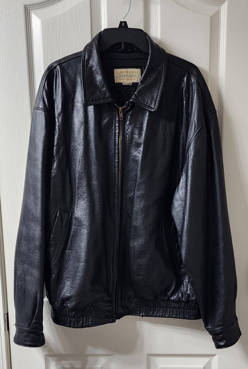 Vintage 90's St. John's Bay Men's Black Leather Coat Jacket Vintage 90's St. John's Bay Men's Black Leather Coat Jacket