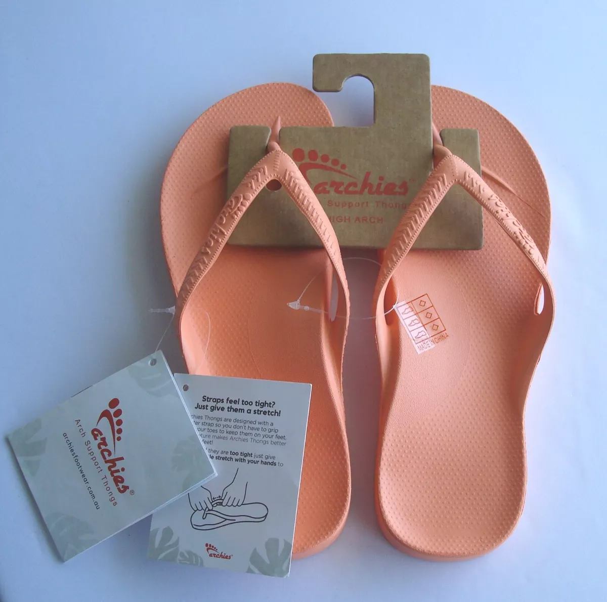 Archies Arch Support Thong Flip Flops High Arch Orange Unisex Men 4/Women 5