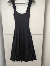 Reformation Jeans Dress Womens XS Black Eda Ruffle Strap Midi Flare Tier Stretch