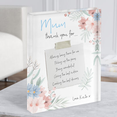 Mama Danke für Liste Notiz Blumen hübsch personalisiert Geschenk Acrylblock