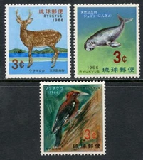 Ryukyu Islands: 1966 Native Wildlife (140-142) MNH