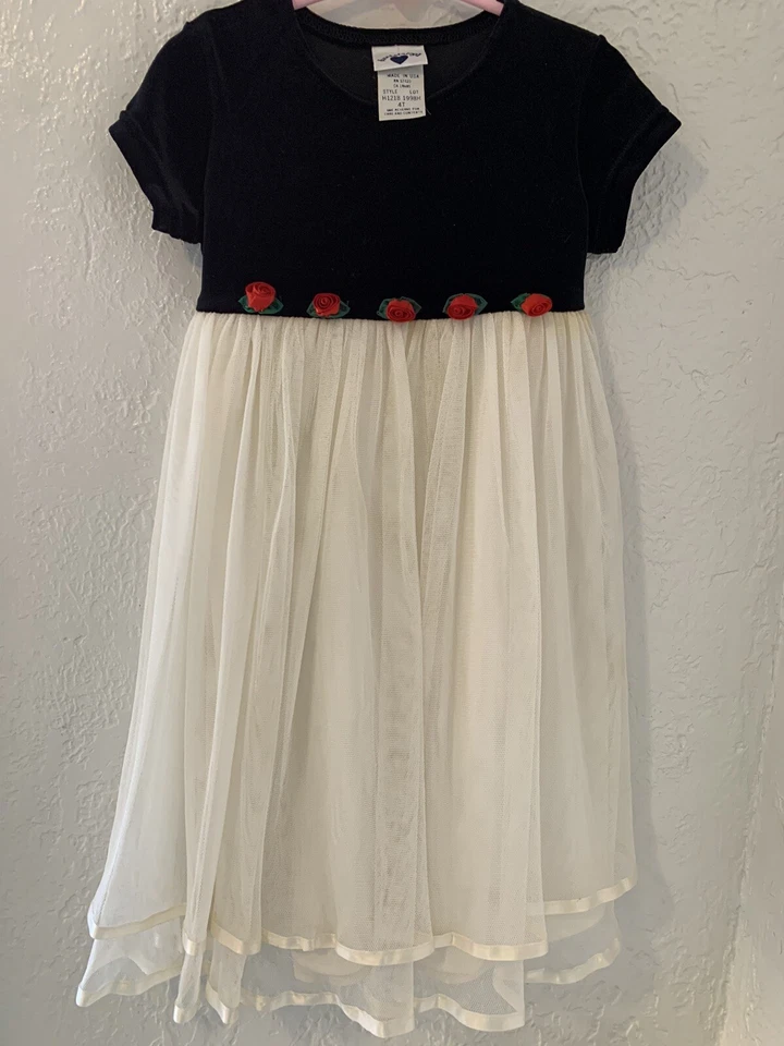 Hartstrings Dress Girls 4 T Black Shot Sleeve Stretch Velvet Tulle Holiday Party - Image 2 of 4