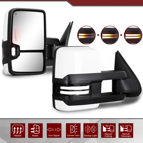 Tow Mirrors for 2003-2007 Chevrolet Silverado Sequential LED Signals White Caps