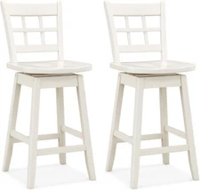Giantex 24.5" Bar Stools Set of 2, Farmhouse Swivel Barstools with 6-Grid White