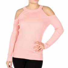 NWT Cold Shoulder Top Lightweight Cotton Blend Ribbed Sweater. Size: S,M,L