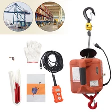 110V Portable Electric Hoist Winch Engine Crane Lifting wired Remote 1100lbs