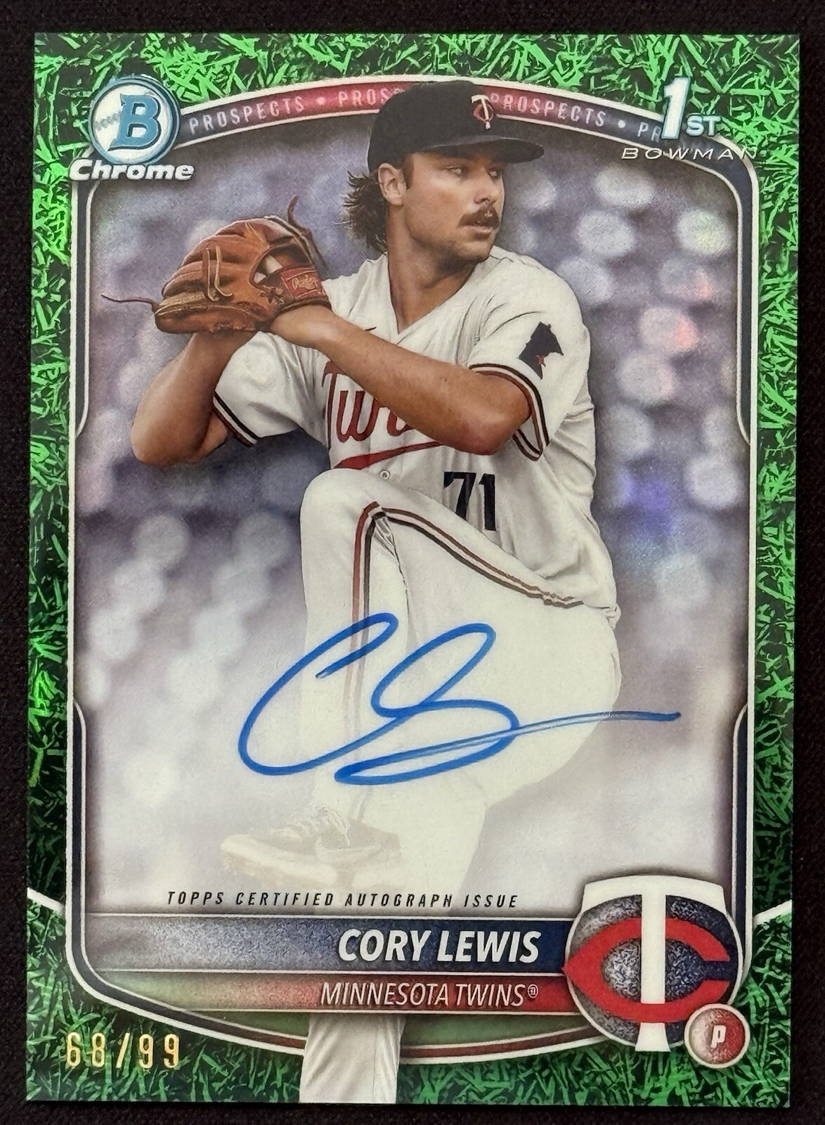 2025 Bowman Cory Lewis /99 Green Grass Refractor Auto  Chrome 1st Twins