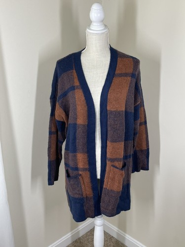 Camel Plaid Oversized Cardigan Sweater 