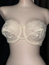 Vintage Vanity Fair 34D Beige Sheer Lace Strapless Bra Underwire 74-100