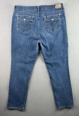 Levis 505 Jeans 16M Blue Flap Pockets Mid Rise Straight Leg Stretch Denim Pants