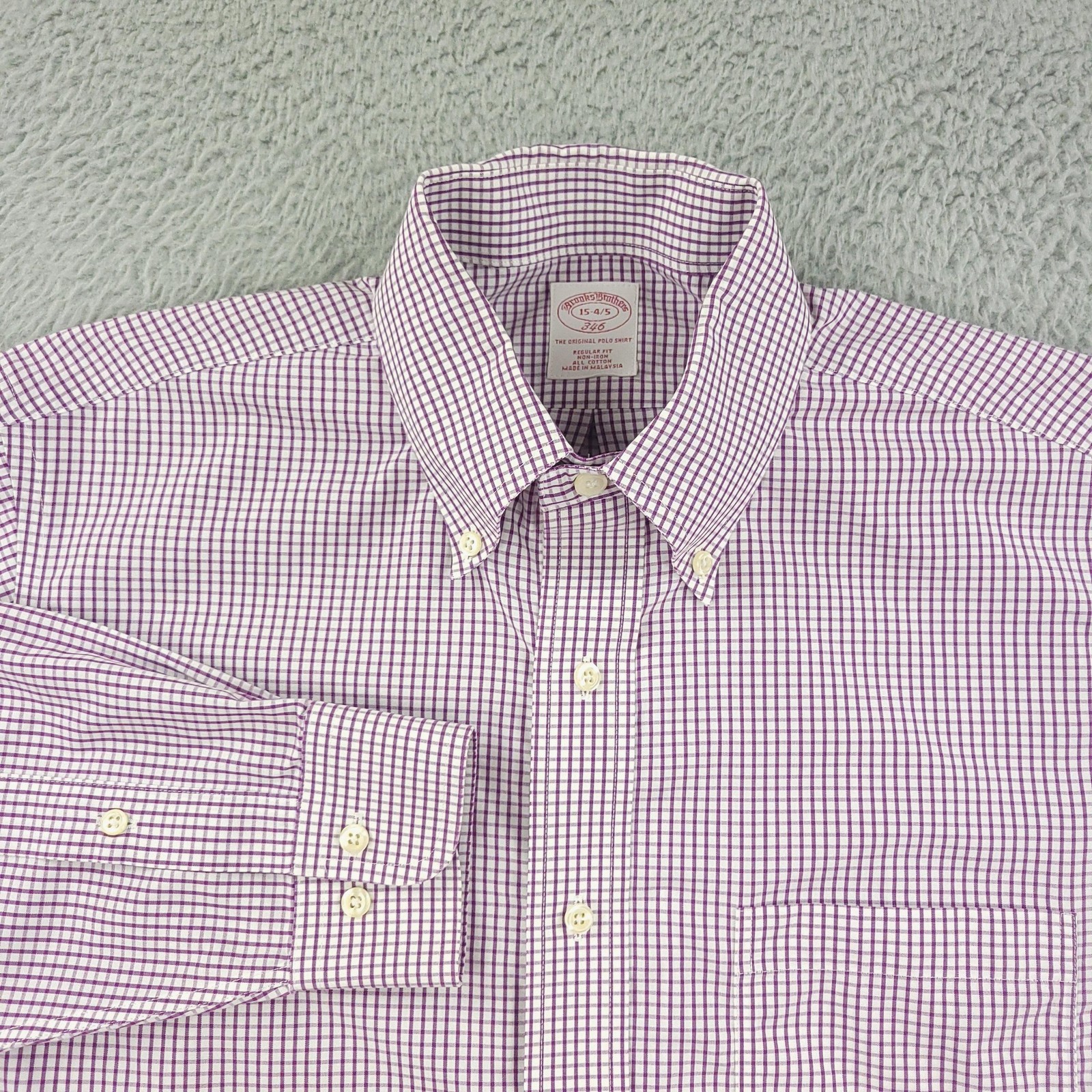 Brooks Brothers Shirt Mens 16 34/35 Purple Gingham 346 Non Iron Button Down