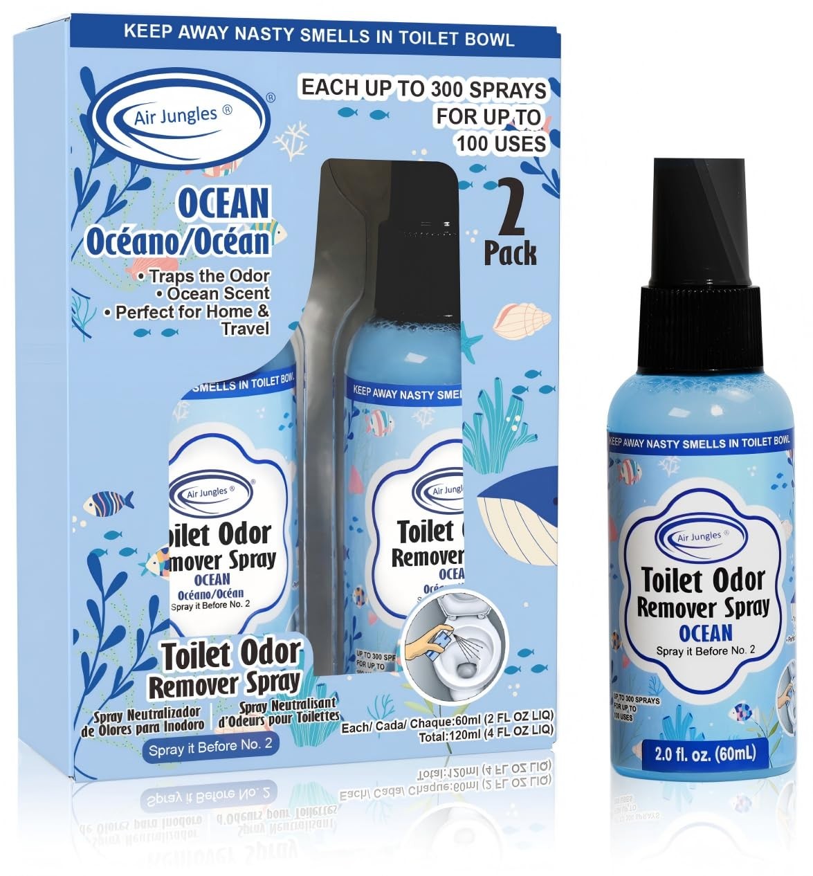 Toilet Poop Spray 2 Fl Oz (2 Count), Ocean Scent Oder Eliminator Spray Before...