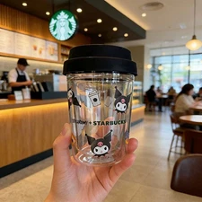 New Starbucks X Kuromi Sanrio Double Wall Glass Cup 10oz Cute Cartoon Coffee Cup