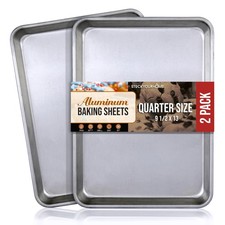Aluminum 9x13 Baking Sheet Pan (2 Pack), Commercial Quarter Sheet, Silver