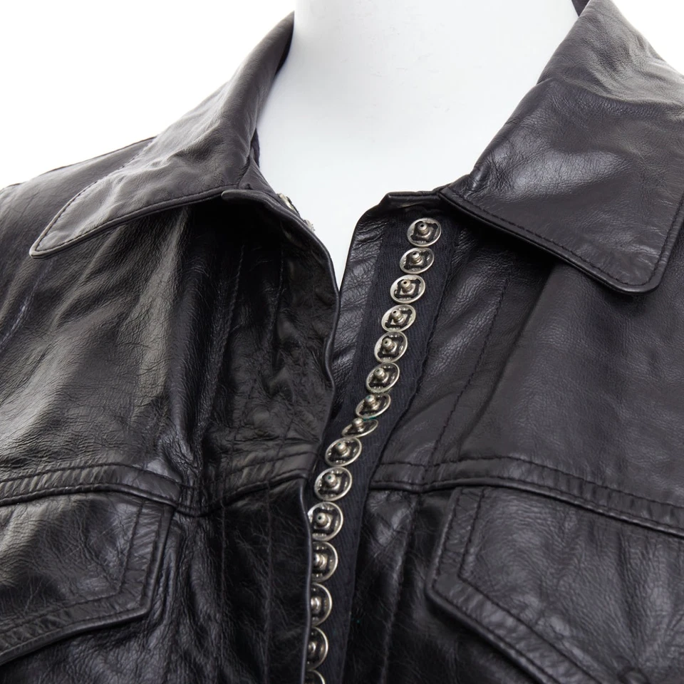 ANN DEMEULEMEESTER Chaqueta Recortada Vintage Cuero de Vaca Botón a Presión FR36 S Foto 2 de 4