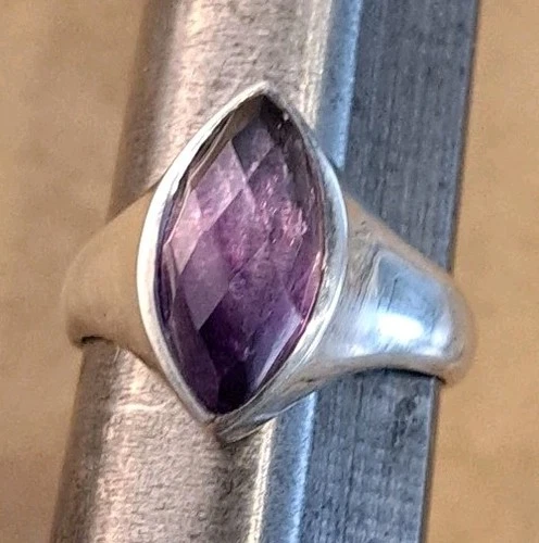 VINTAGE Sterling Silver PURPLE Faceted AMETHYST Modernist Ring size 9