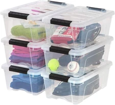 IRIS USA 13 Qt Stackable Storage Bins with Lids, 6 Pack, BPA-Free, Clear
