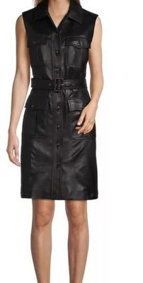 Robe moulante en cuir véritable crop pour femme | Robe courte en cuir de... - Photo 1/4