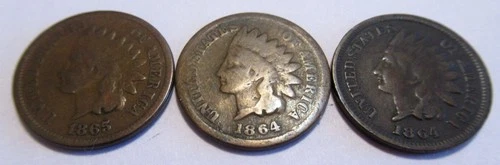 3 1864 1865 Indian Cent Civil War Good G Natural Toning 1 Bid Buys Free Shipping